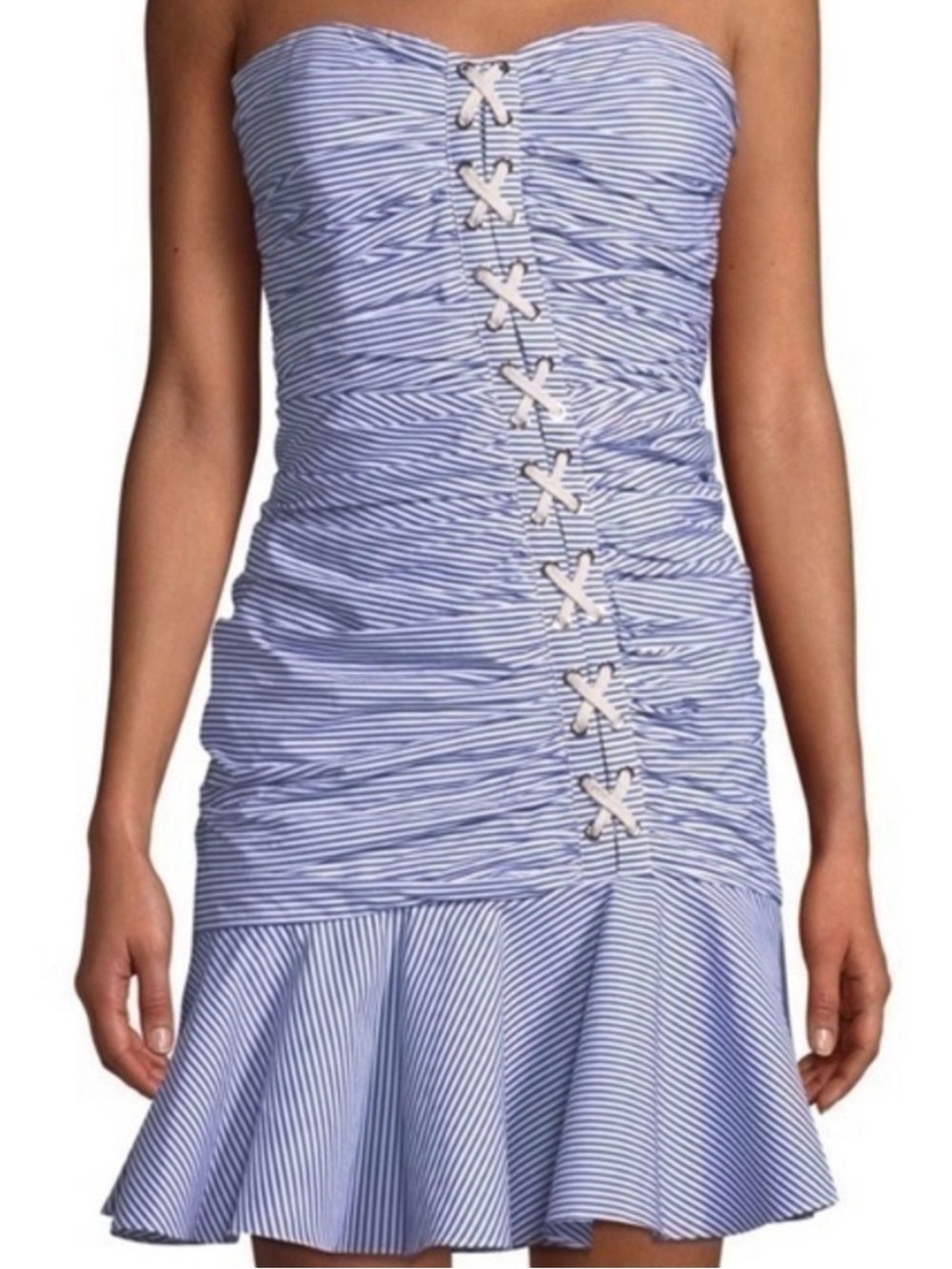 Veronica Beard Pippa Women’s lace up Bustier Strapless Flounce Ruched Dress